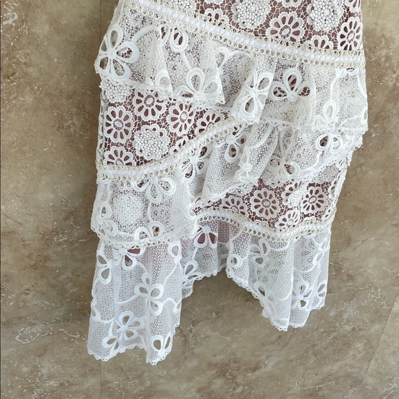 Alexis Dress Arleigh White Lace Ruffle Open Back Cocktail Mini XS Zipper Floral - Picture 8 of 13